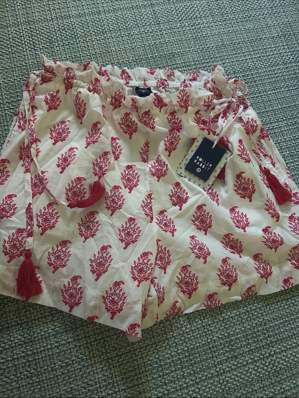 Roller Rabbit Cream Shorts with Pink Floral Motif